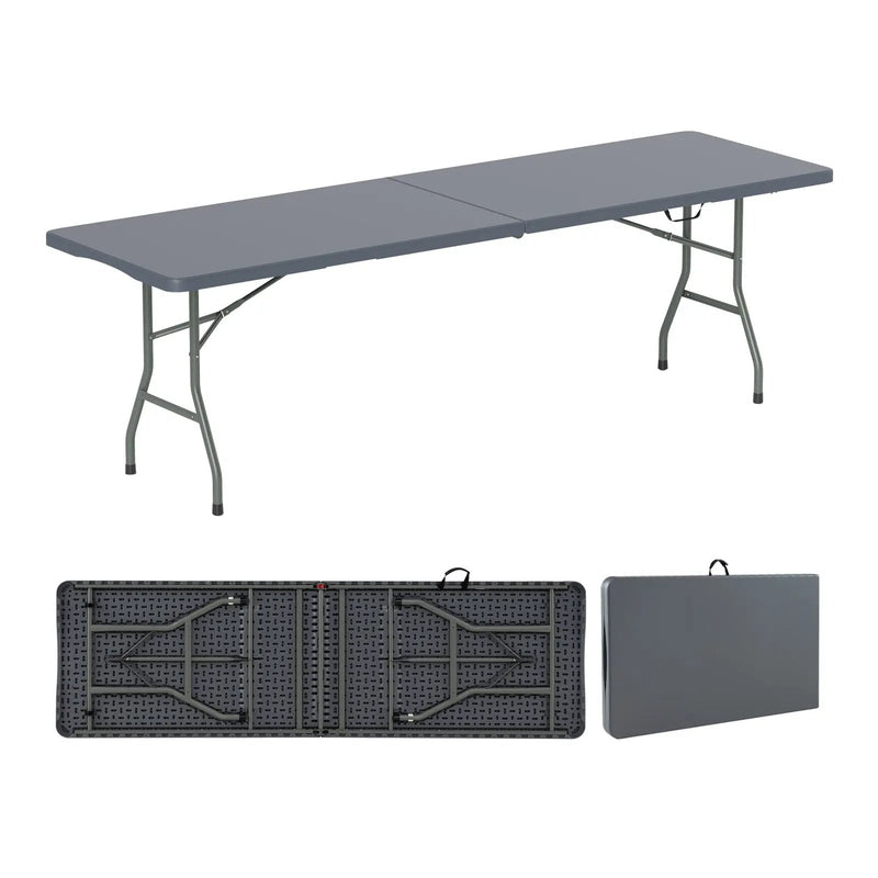 8 ft Portable Folding Table 350 LBS Fold-in-Half Table with HDPE Tabletop by DirectDeals