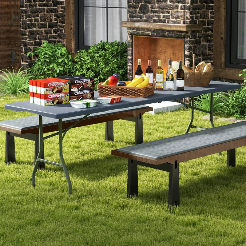 8 ft Portable Folding Table 350 LBS Fold-in-Half Table with HDPE Tabletop by DirectDeals