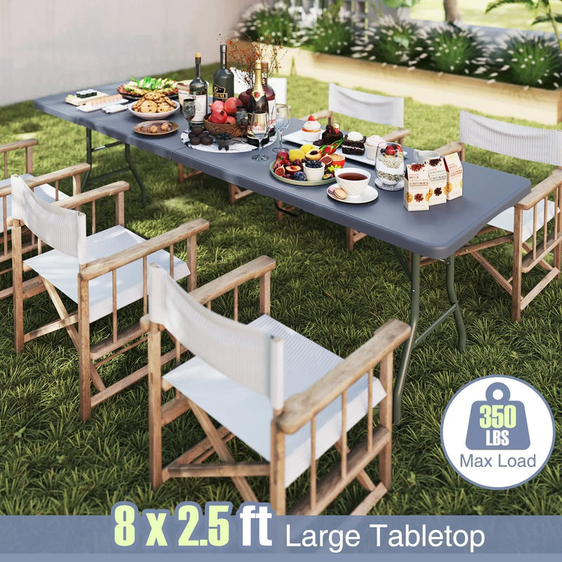 8 ft Portable Folding Table 350 LBS Fold-in-Half Table with HDPE Tabletop by DirectDeals
