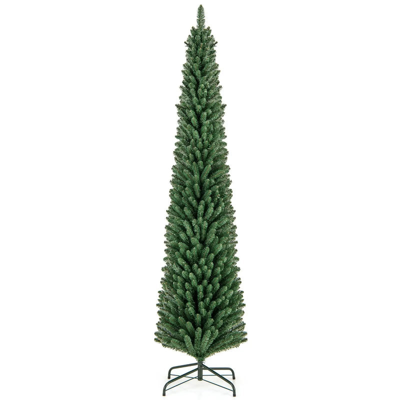 5/6/7/8 Feet Pencil Christmas Tree with 295/392/523/671 Memory Wire Branch Tips and Upgraded Metal Stand by DirectDeals
