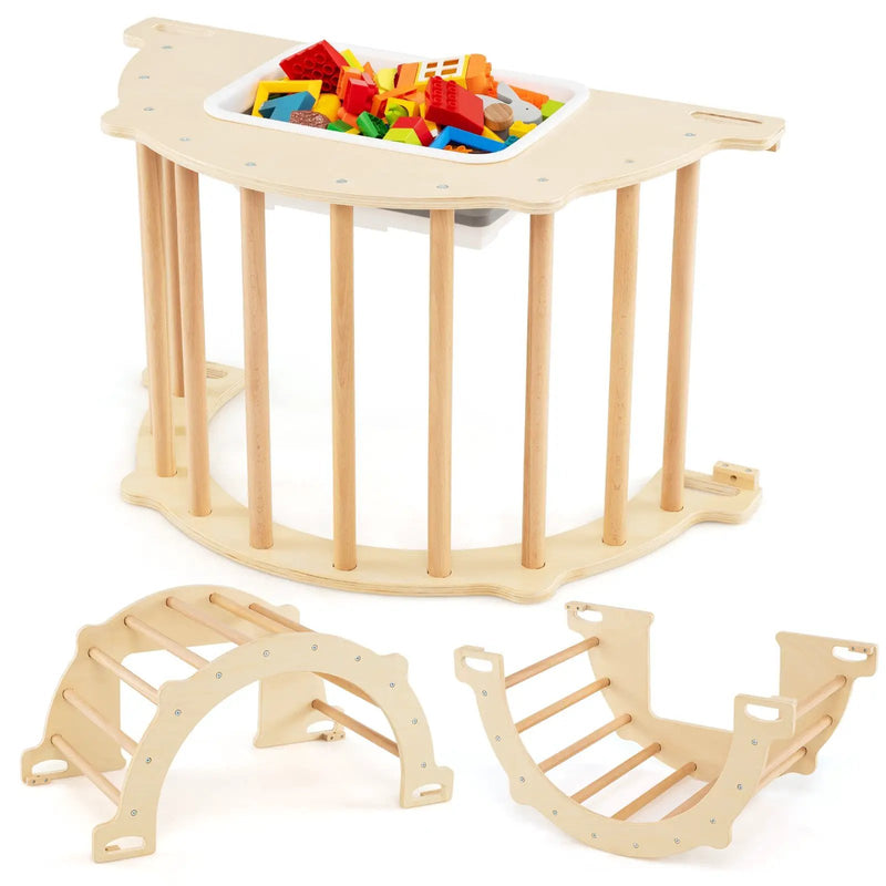 8 in 1 Climbing Arch Sensory Table with Collapsible Storage Bin for Kids-Natural by DirectDeals