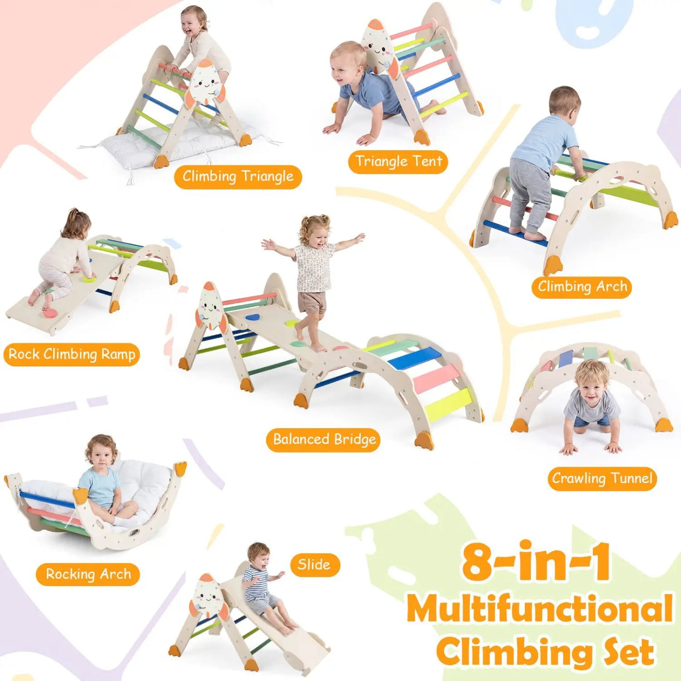 8-in-1 Foldable Climbing Set for Toddlers with Rocket Theme by DirectDeals