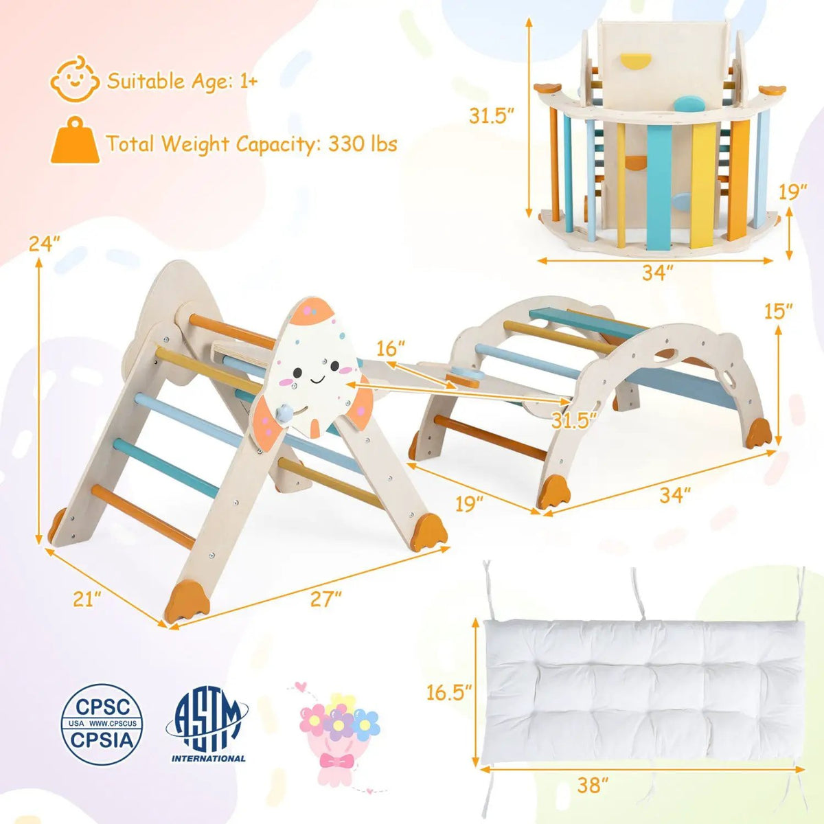 8-in-1 Foldable Climbing Set for Toddlers with Rocket Theme by DirectDeals