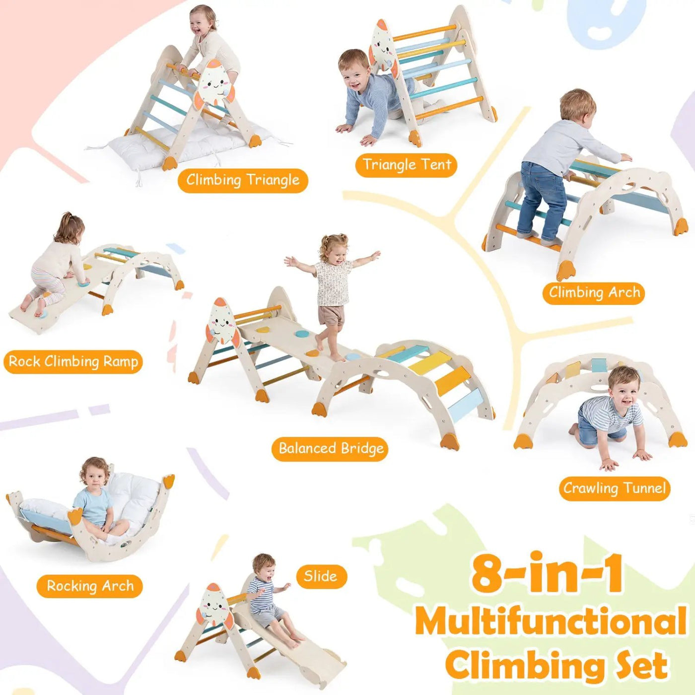 8-in-1 Foldable Climbing Set for Toddlers with Rocket Theme by DirectDeals