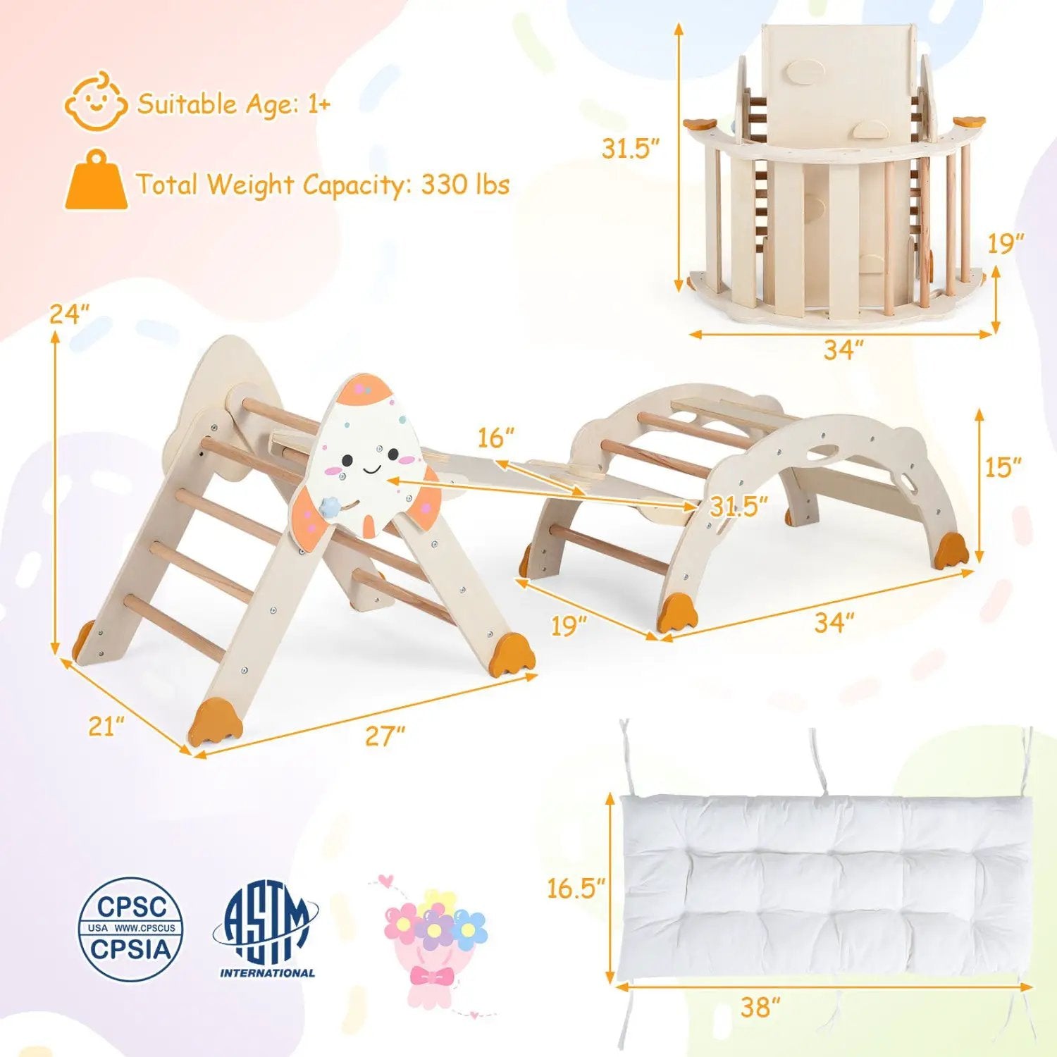 8-in-1 Foldable Climbing Set for Toddlers with Rocket Theme by DirectDeals