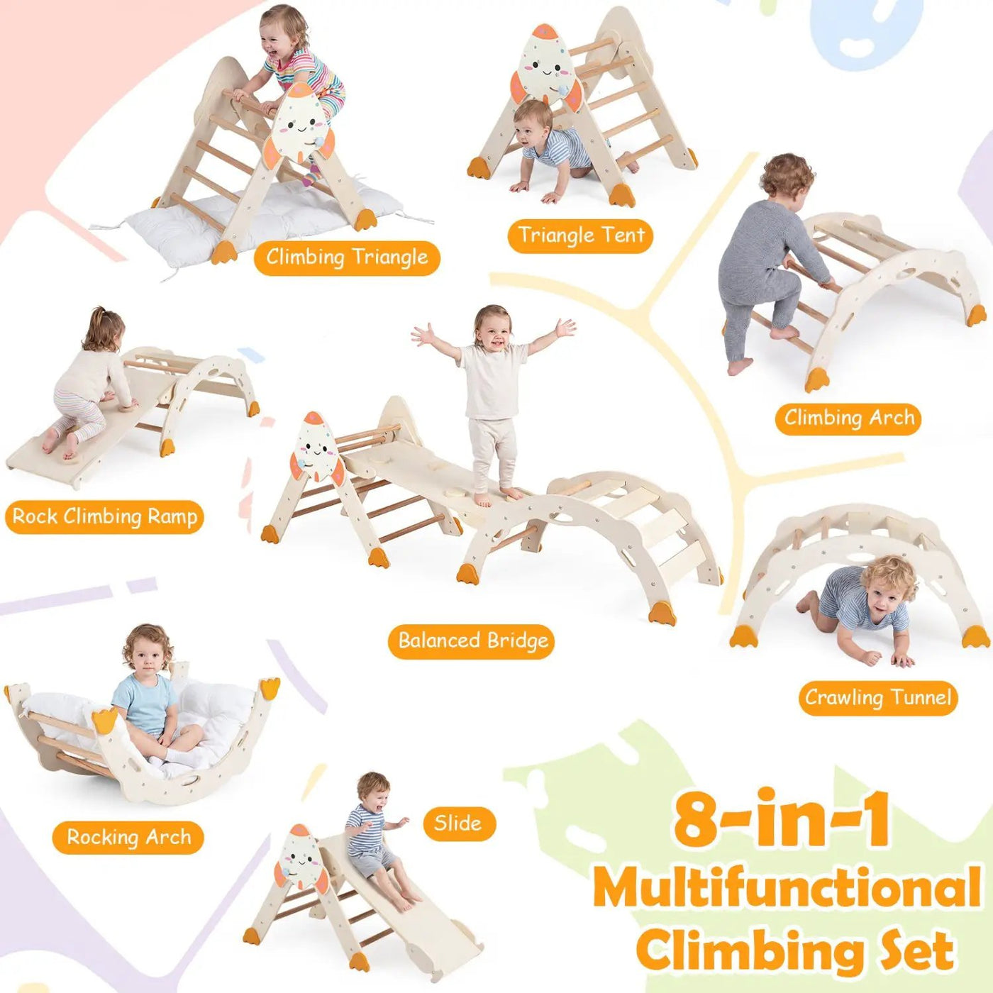 8-in-1 Foldable Climbing Set for Toddlers with Rocket Theme by DirectDeals