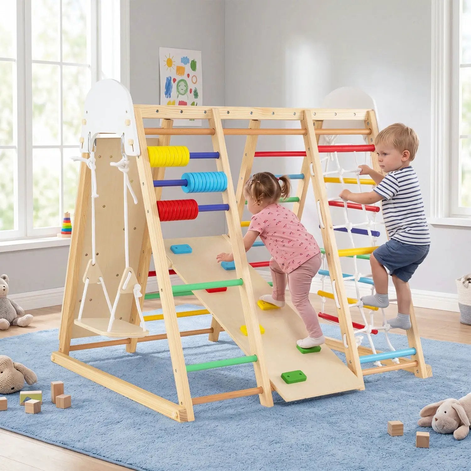 8-in-1 Foldable Indoor Jungle Gym with Swing and Monkey Bars by DirectDeals