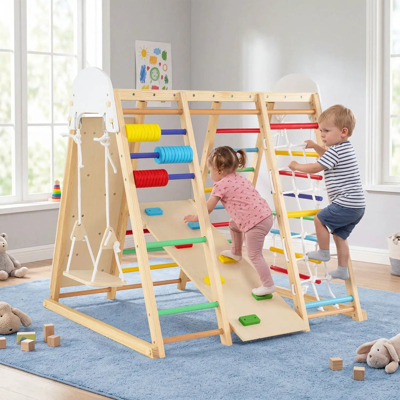 8-in-1 Foldable Indoor Jungle Gym with Swing and Monkey Bars by DirectDeals