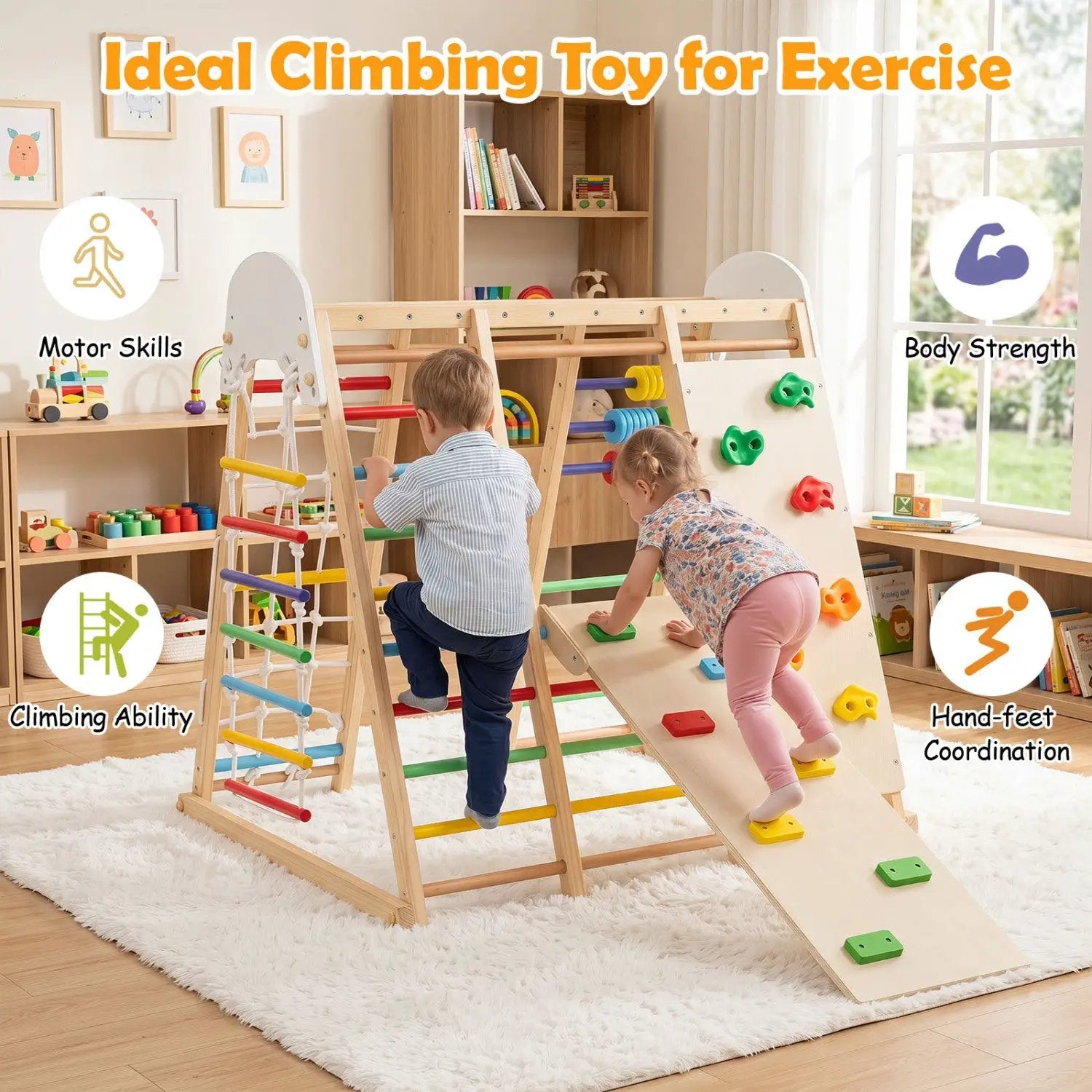 8-in-1 Foldable Indoor Jungle Gym with Swing and Monkey Bars by DirectDeals