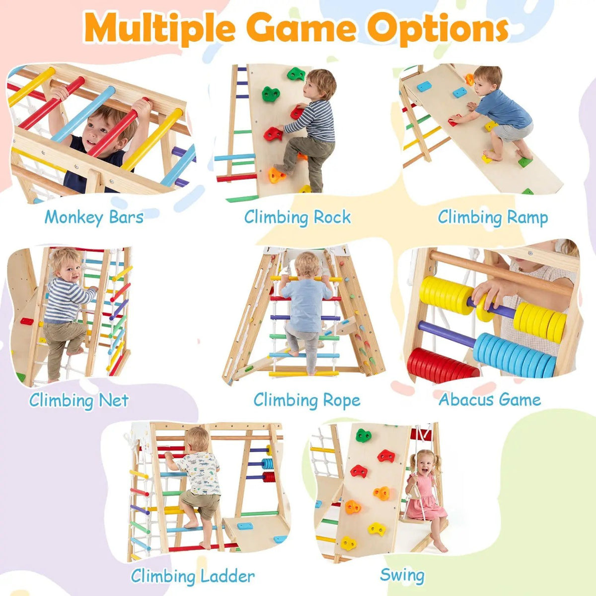 8-in-1 Foldable Indoor Jungle Gym with Swing and Monkey Bars, photo 7 of 16