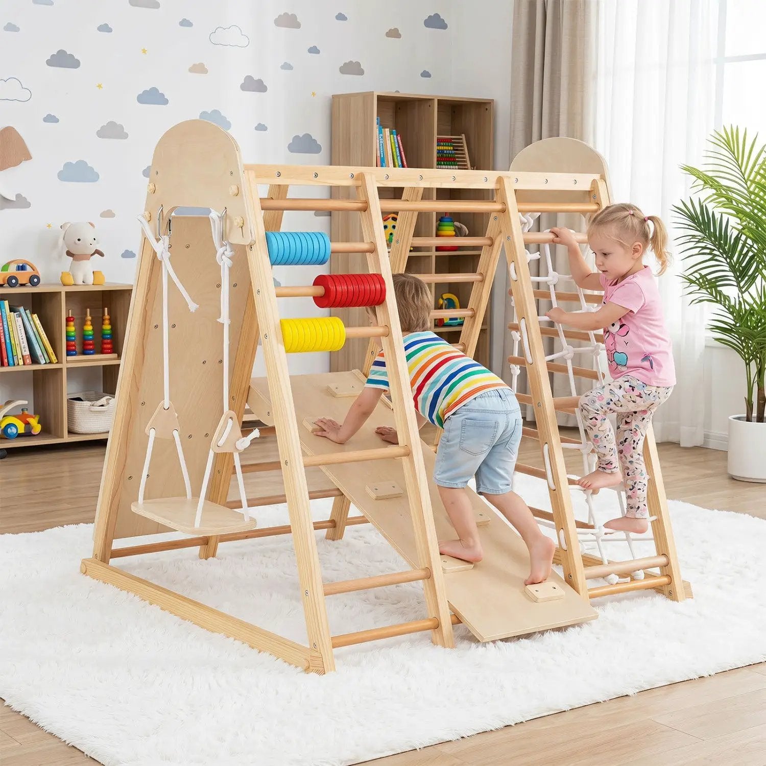 8-in-1 Foldable Indoor Jungle Gym with Swing and Monkey Bars by DirectDeals
