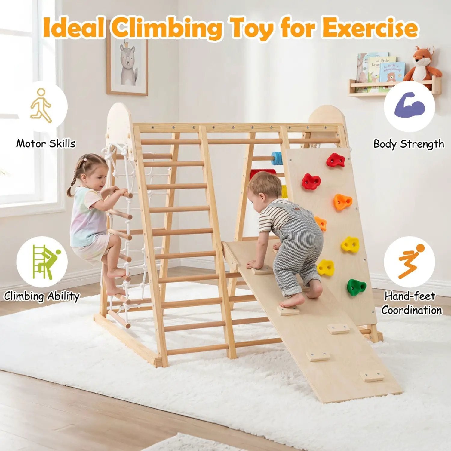 8-in-1 Foldable Indoor Jungle Gym with Swing and Monkey Bars by DirectDeals