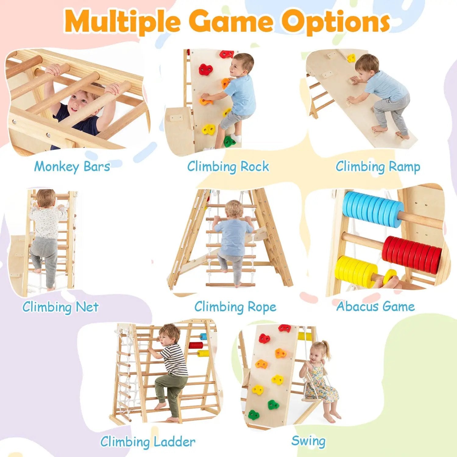 8-in-1 Foldable Indoor Jungle Gym with Swing and Monkey Bars by DirectDeals