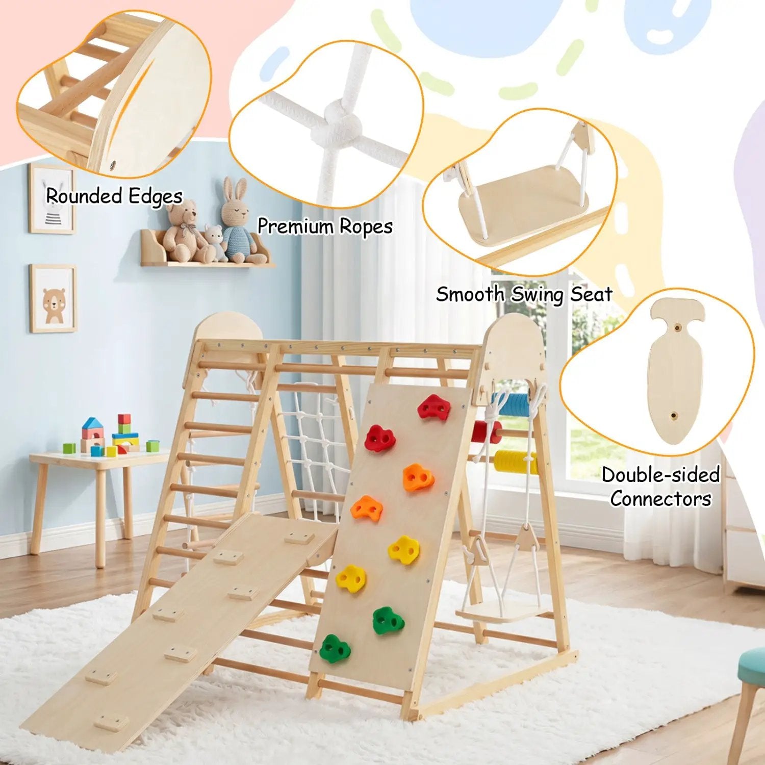 8-in-1 Foldable Indoor Jungle Gym with Swing and Monkey Bars by DirectDeals