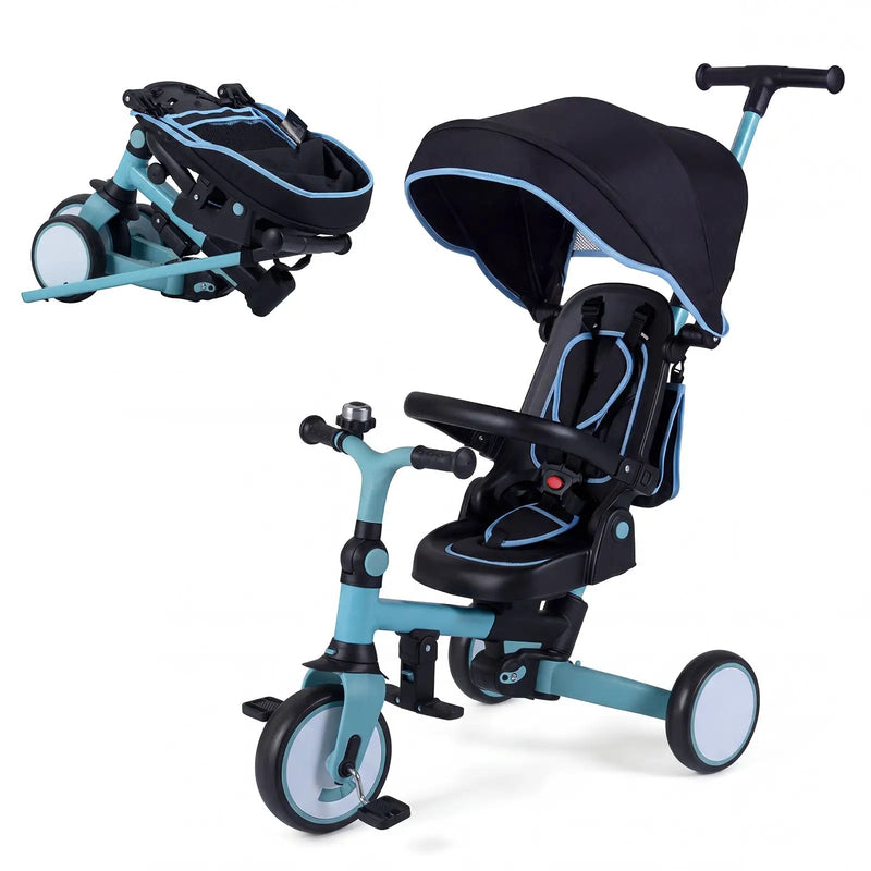 8-in-1 Folding Kids Tricycle with Removable Canopy and Push Handle by DirectDeals