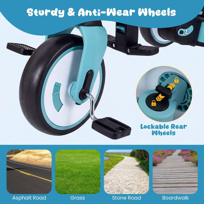8-in-1 Folding Kids Tricycle with Removable Canopy and Push Handle by DirectDeals