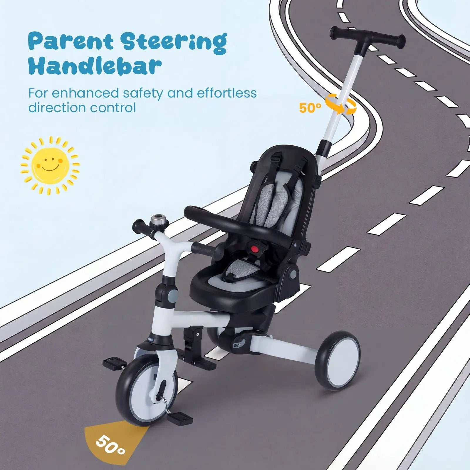 8-in-1 Folding Kids Tricycle with Removable Canopy and Push Handle by DirectDeals