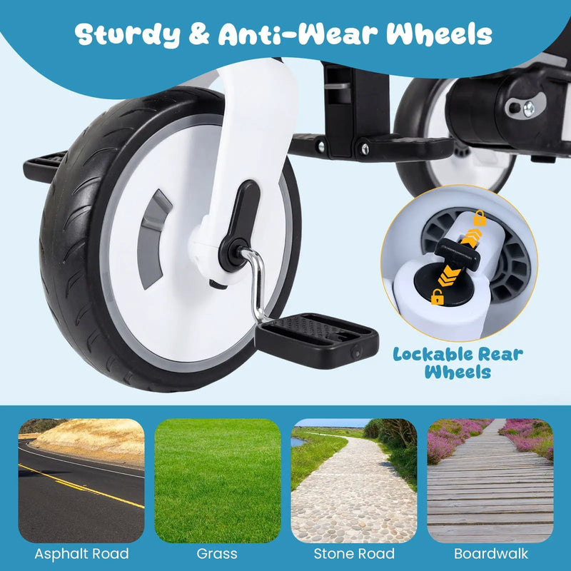 8-in-1 Folding Kids Tricycle with Removable Canopy and Push Handle by DirectDeals