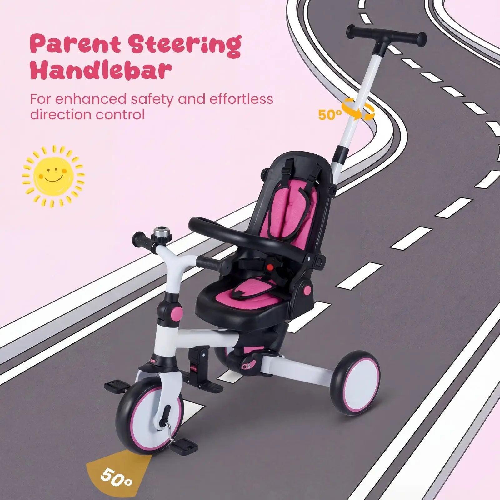8-in-1 Folding Kids Tricycle with Removable Canopy and Push Handle by DirectDeals