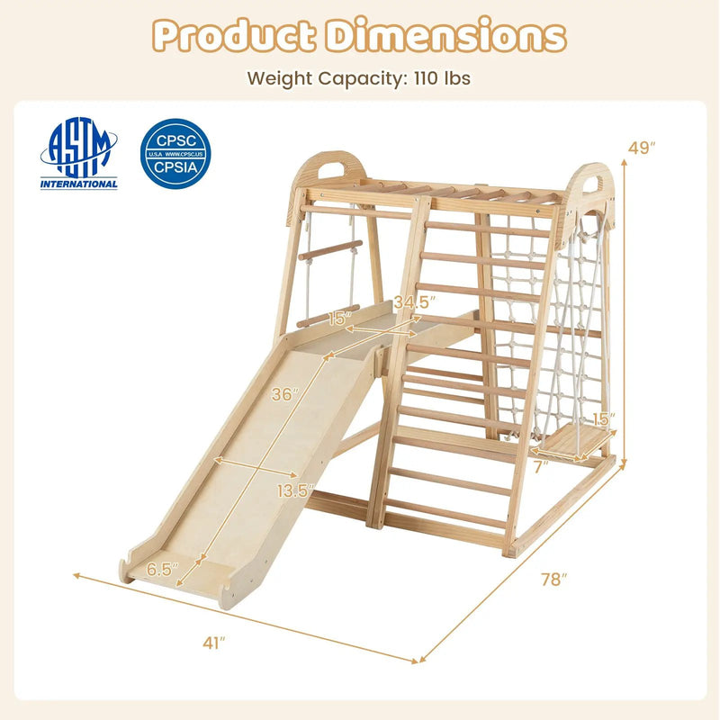 8-in-1 Jungle Gym Wooden Montessori Climber Playset with Slide and Monkey Bar for Kids 3-5 Years Old by DirectDeals