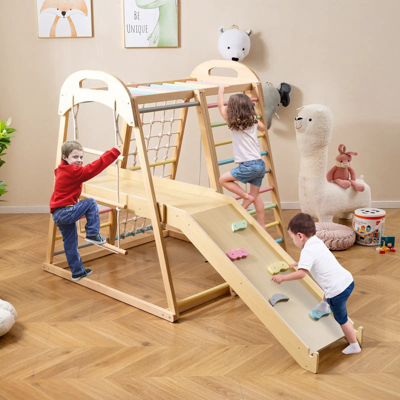 8-in-1 Jungle Gym Wooden Montessori Climber Playset with Slide and Monkey Bar for Kids 3-5 Years Old by DirectDeals