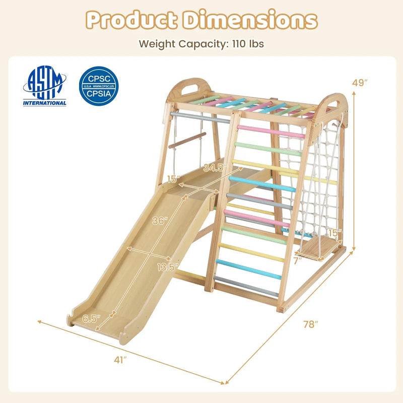 8-in-1 Jungle Gym Wooden Montessori Climber Playset with Slide and Monkey Bar for Kids 3-5 Years Old by DirectDeals