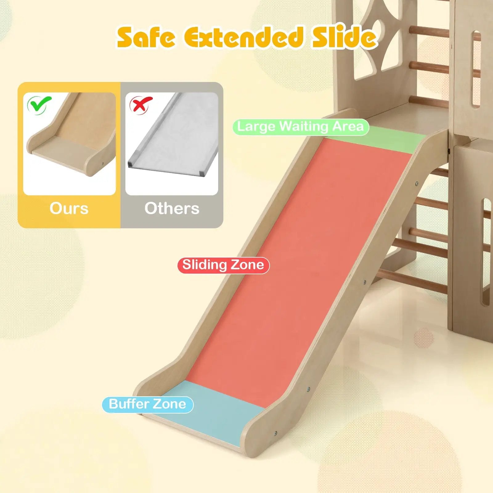 8-in-1 Toddler Slide Wooden Indoor Playground with Climber and Chalkboard-Natural by DirectDeals