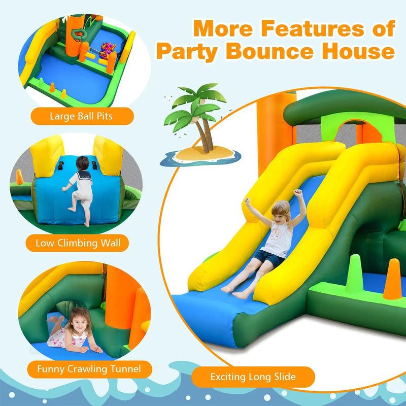 8-in-1 Tropical Inflatable Bounce Castle with 2 Ball Pits Slide and Tunnel Without Blower by DirectDeals