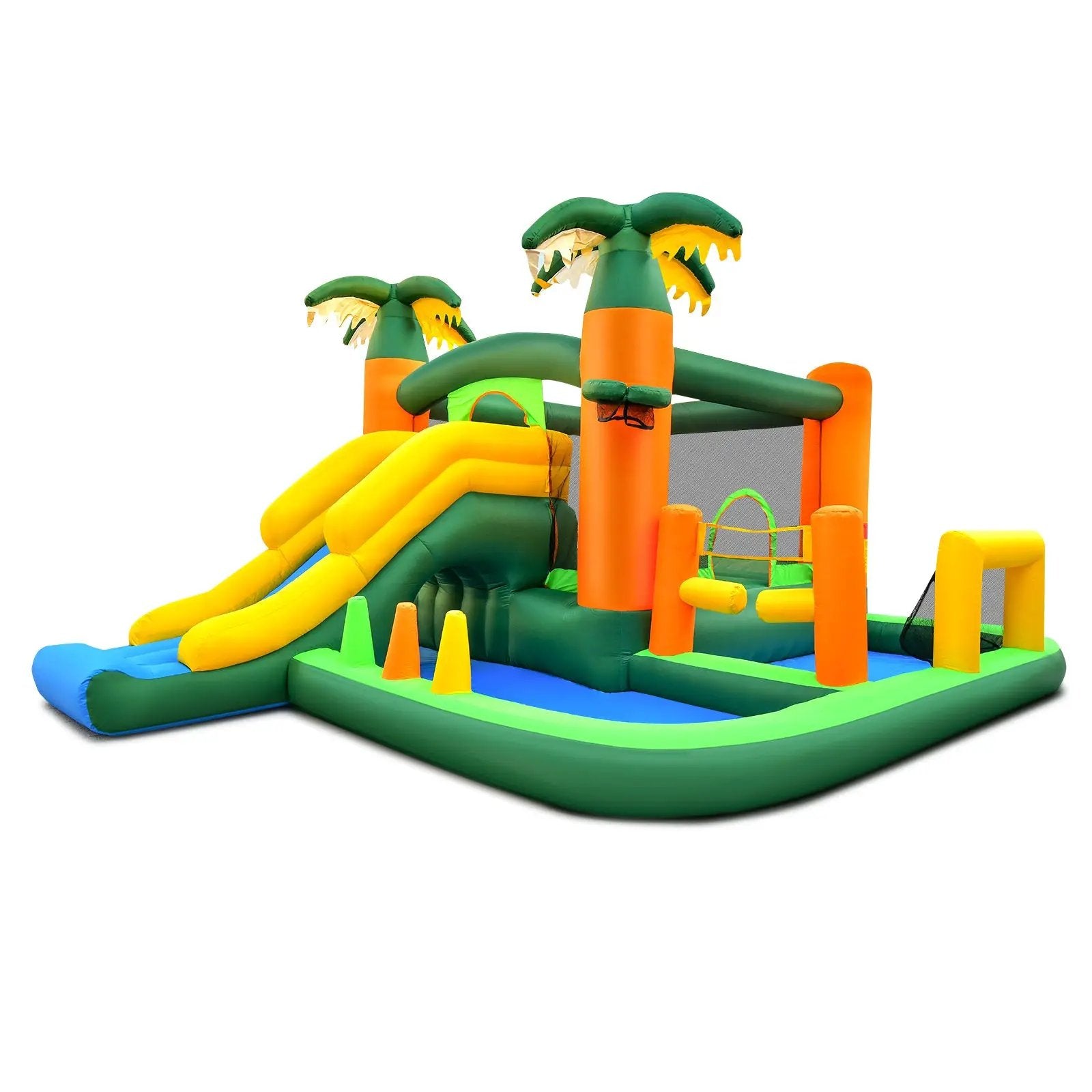 8-in-1 Tropical Inflatable Bounce Castle with 2 Ball Pits Slide and Tunnel Without Blower by DirectDeals