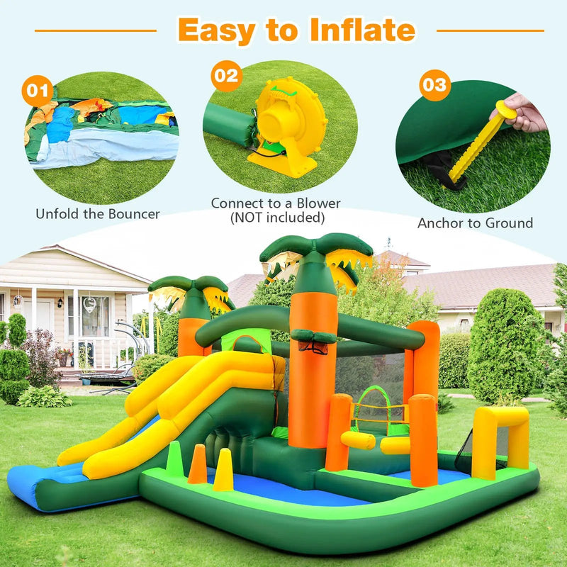 8-in-1 Tropical Inflatable Bounce Castle with 2 Ball Pits Slide and Tunnel Without Blower by DirectDeals