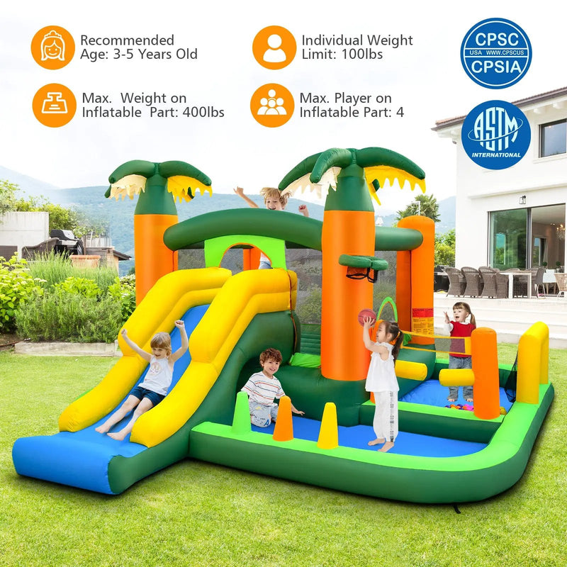 8-in-1 Tropical Inflatable Bounce Castle with 2 Ball Pits Slide and Tunnel Without Blower by DirectDeals