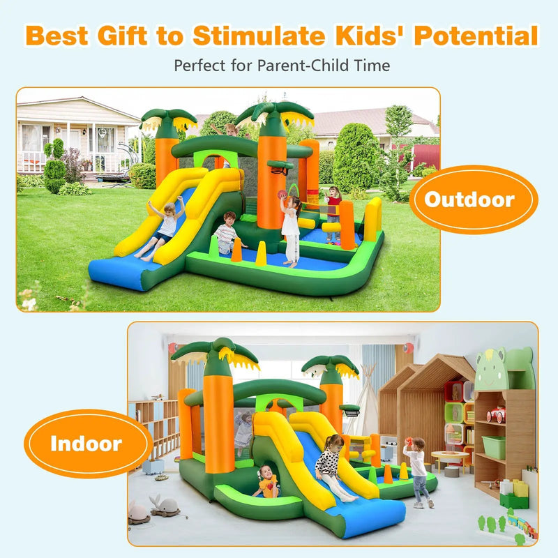8-in-1 Tropical Inflatable Bounce Castle with 2 Ball Pits Slide and Tunnel Without Blower by DirectDeals