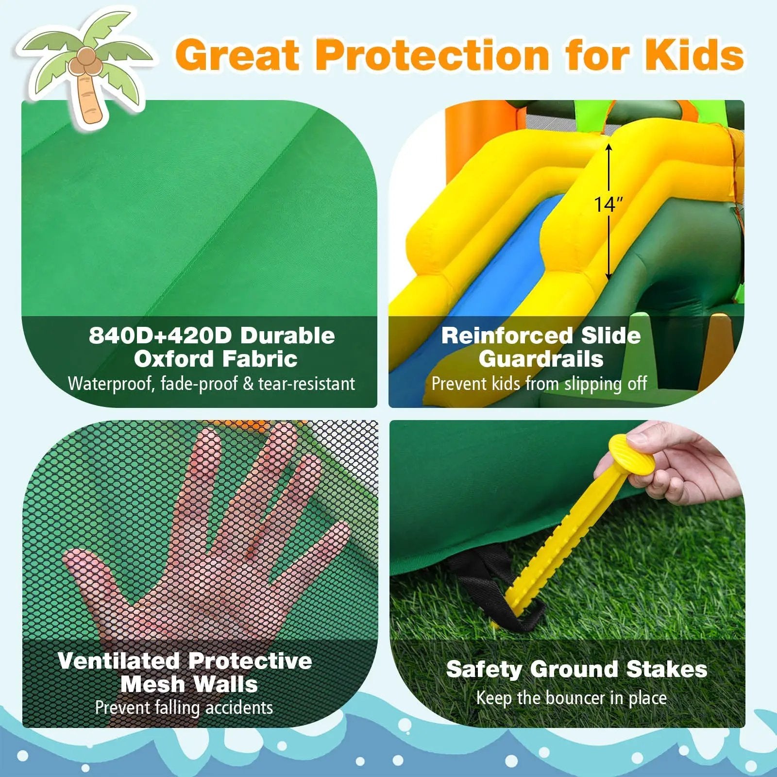 8-in-1 Tropical Inflatable Bounce Castle with 2 Ball Pits Slide and Tunnel Without Blower by DirectDeals