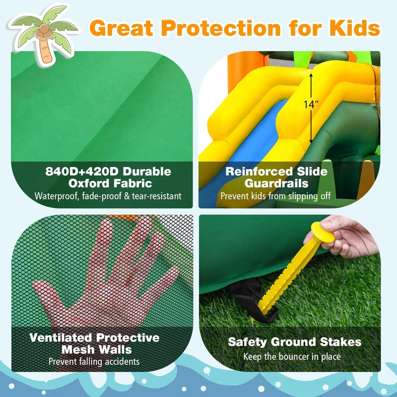 8-in-1 Tropical Inflatable Bounce Castle with 2 Ball Pits Slide and Tunnel Without Blower by DirectDeals