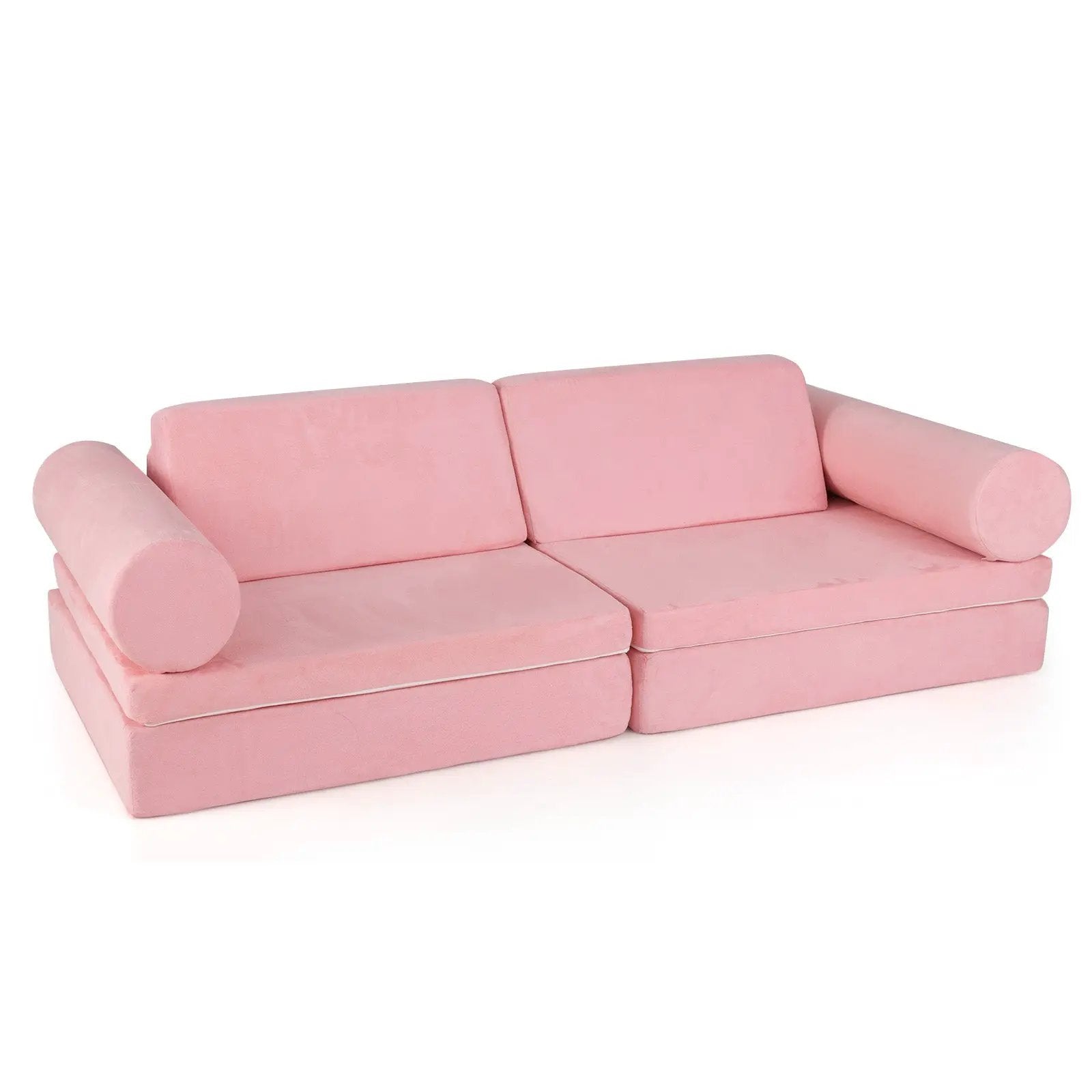 8 Pieces Kids Play Couch Foam Building Fort Play Set with Suede Cover-Pink by DirectDeals