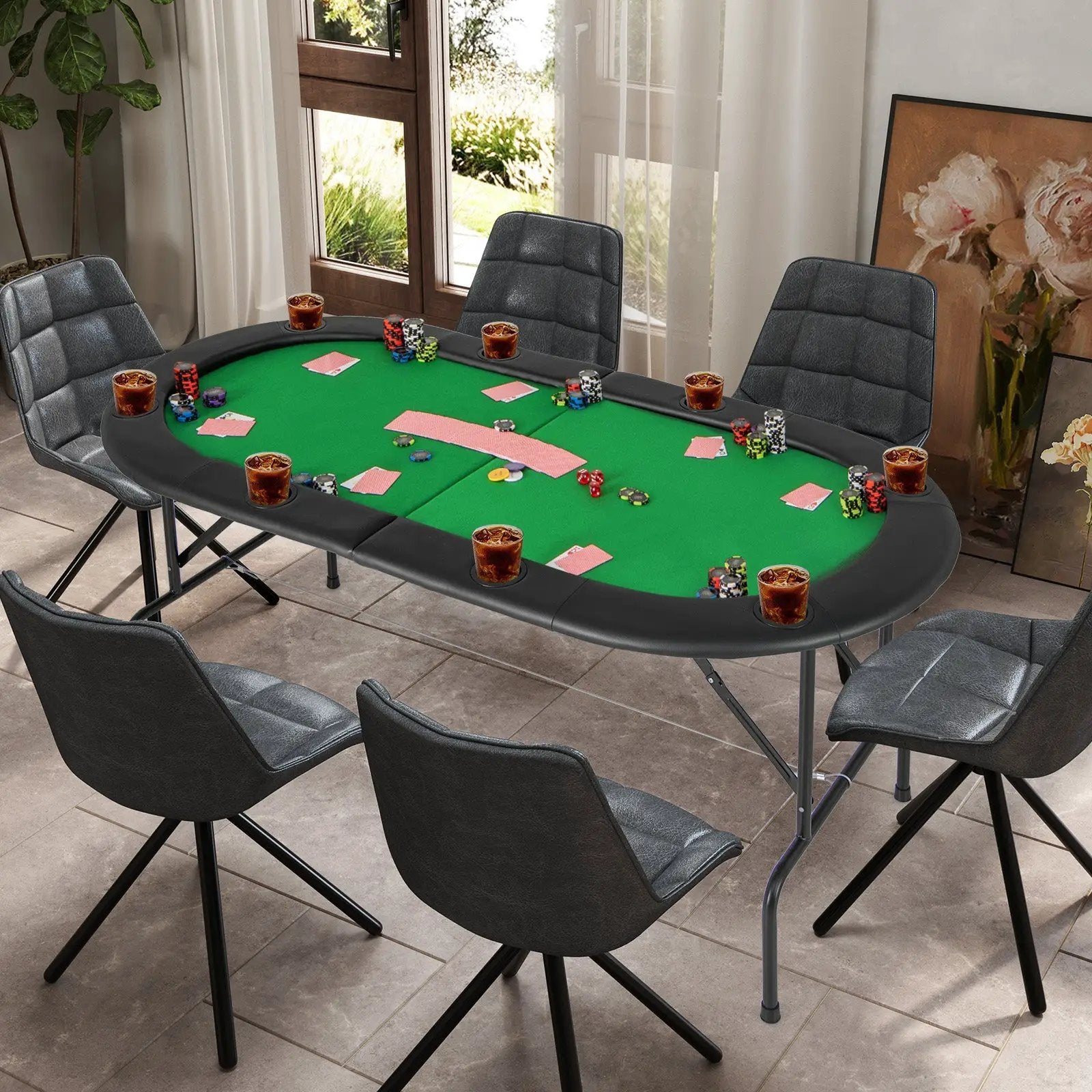 8 Players Texas Holdem Foldable Poker Table by DirectDeals