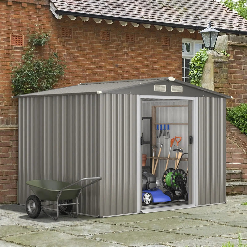 8 x 6 Feet Galvanized Steel Storage Shed for Garden Yard-Gray by DirectDeals