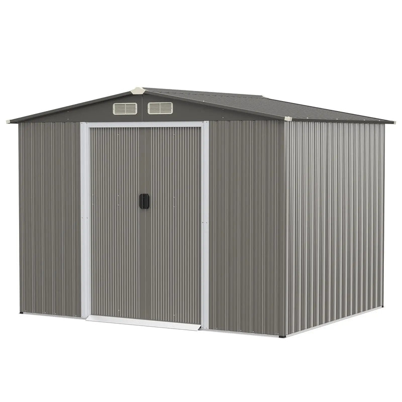8 x 6 Feet Galvanized Steel Storage Shed for Garden Yard-Gray by DirectDeals