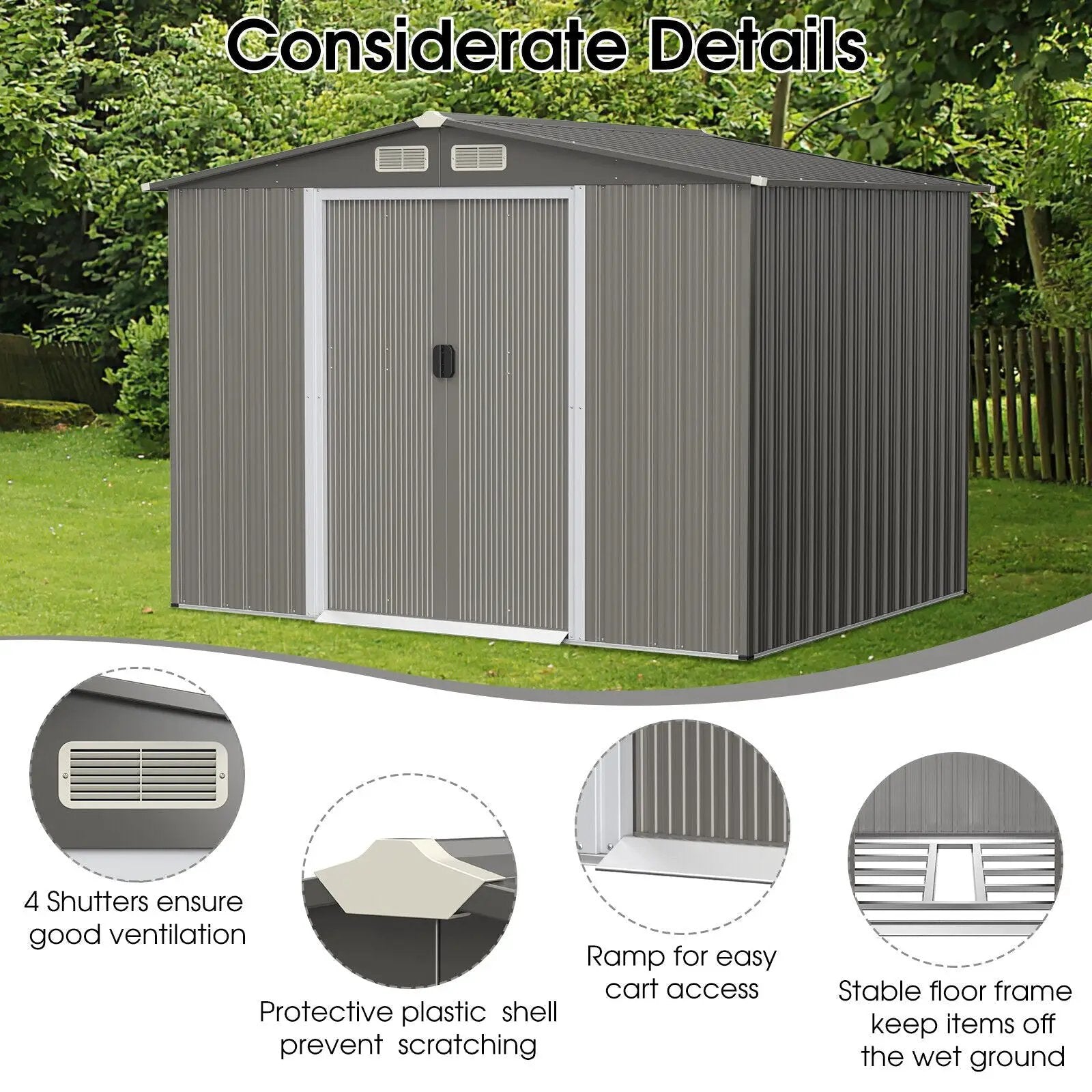 8 x 6 Feet Galvanized Steel Storage Shed for Garden Yard-Gray by DirectDeals