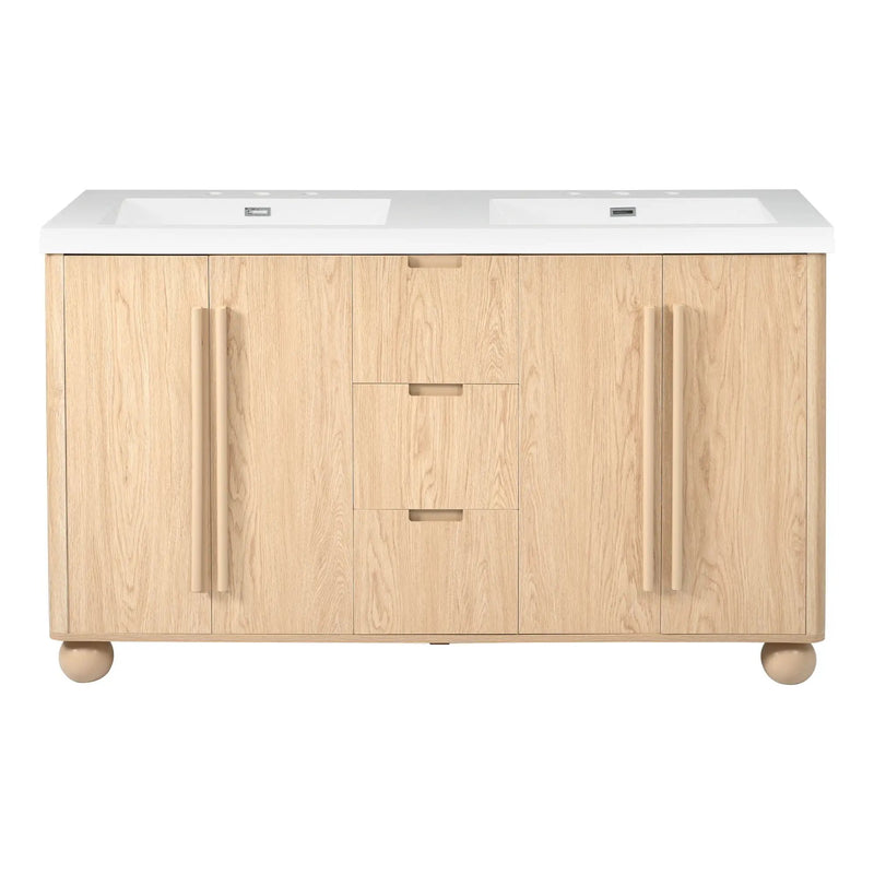 Double Sink Bathroom Vanity With Sinks, Soft Close Doors & 3 Drawers - Wood by HouseOfZazla