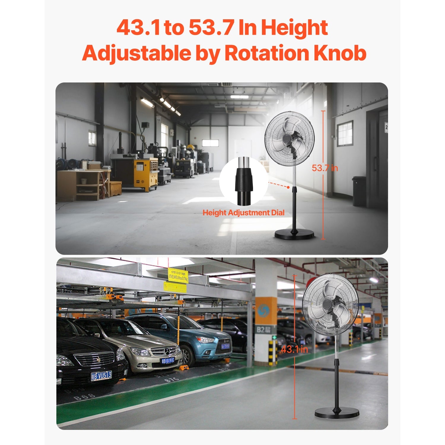 18" Industrial Pedestal Fan 3-Speed Oscillating Fan with Adjustable Height by HouseOfZazla