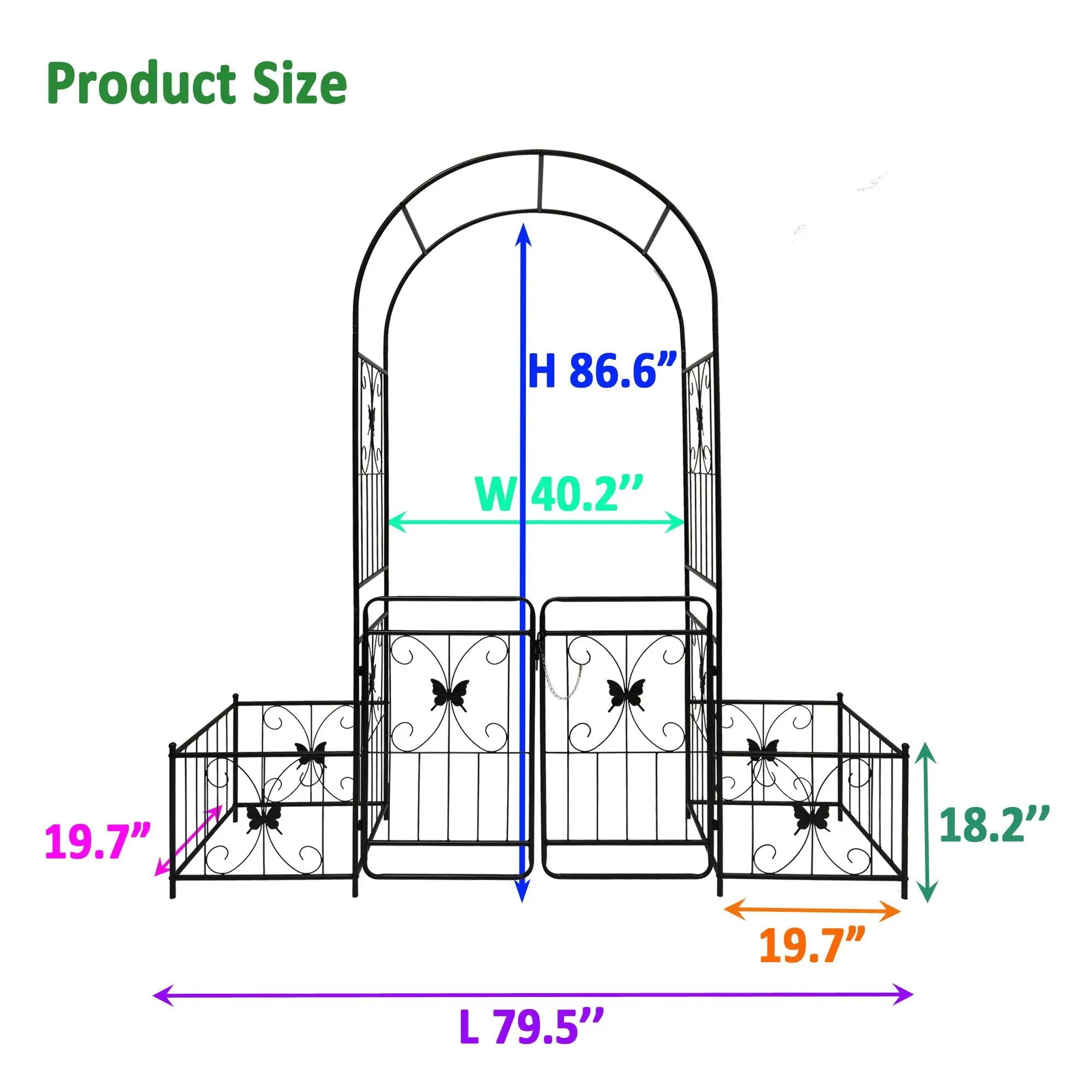 Metal Garden Arch With Gate High Climbing Plants Support Rose Arch Outdoor - Black by Unique Piece Furniture