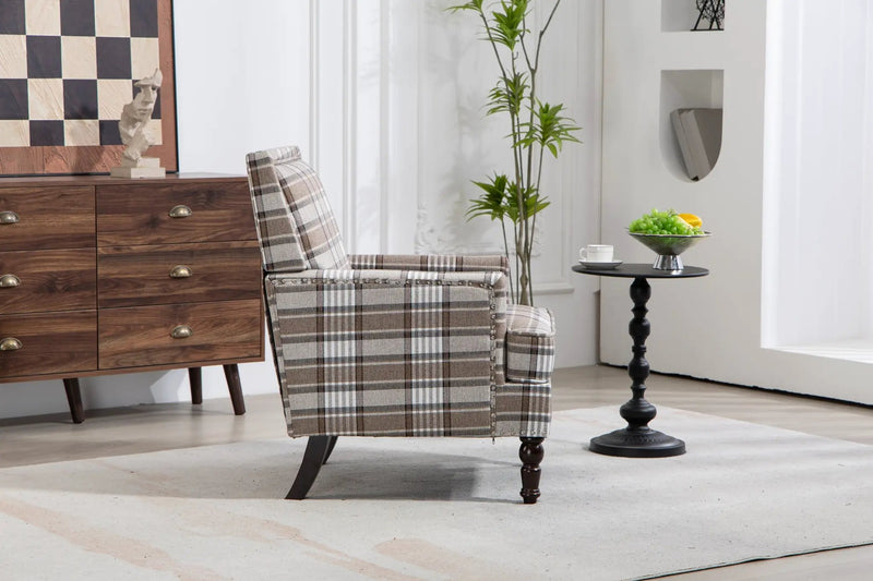 Upholstered Accent Chair with Brown Linen Fabric and Nailhead Trim by HouseOfZazla