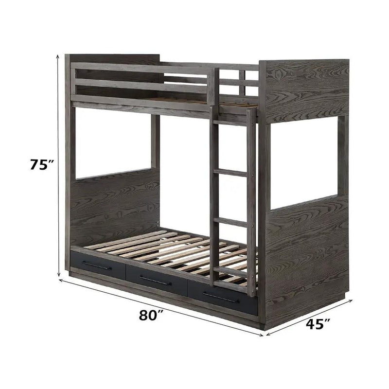 Estevon - Twin Over Twin Bunk Bed With Storage - Gray Oak by Unique Piece Furniture