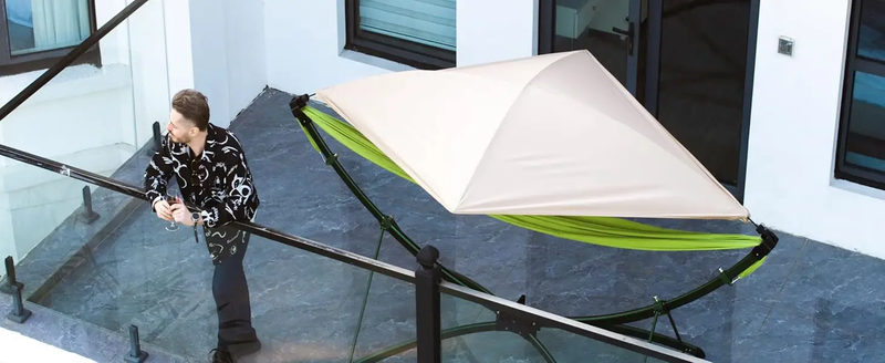 Portable Outdoor Hammock with Quick-Fold Stand and Adjustable Sunshade by HouseOfZazla