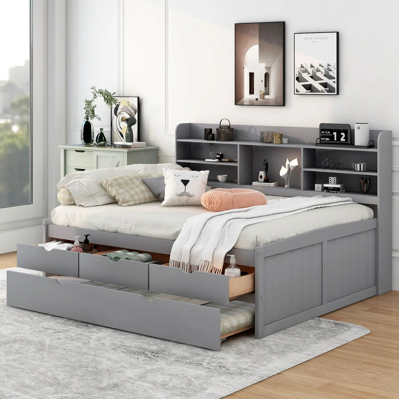 Captain Bed With Built In Bookshelves, 3 Storage Drawers, And Trundle by HouseOfZazla