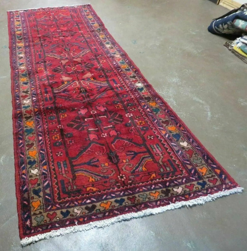 Antique Persian Hamadan Runner 3.4 x 9.7 - Wool, Red and Navy Blue by Jewel Rugs