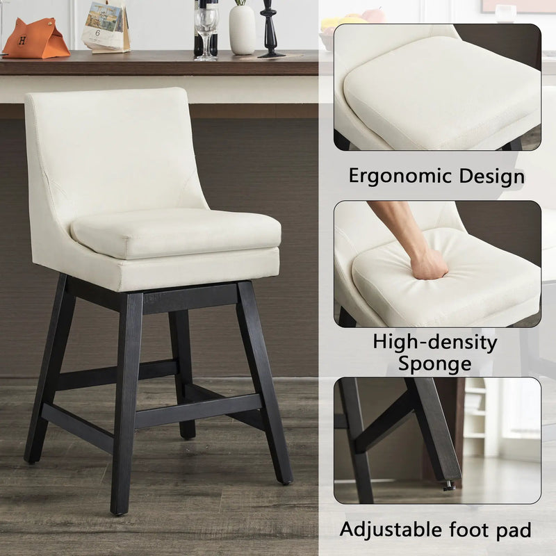 Upholstered Swivel Bar Stools With Ergonomic Design (Set of 2) - Cream White by HouseOfZazla