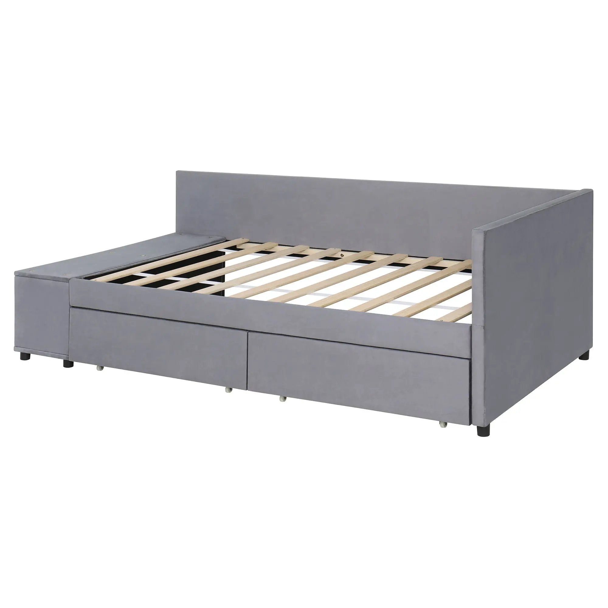 L Shaped Upholstered Platform Bed With Storage And Drawers by HouseOfZazla