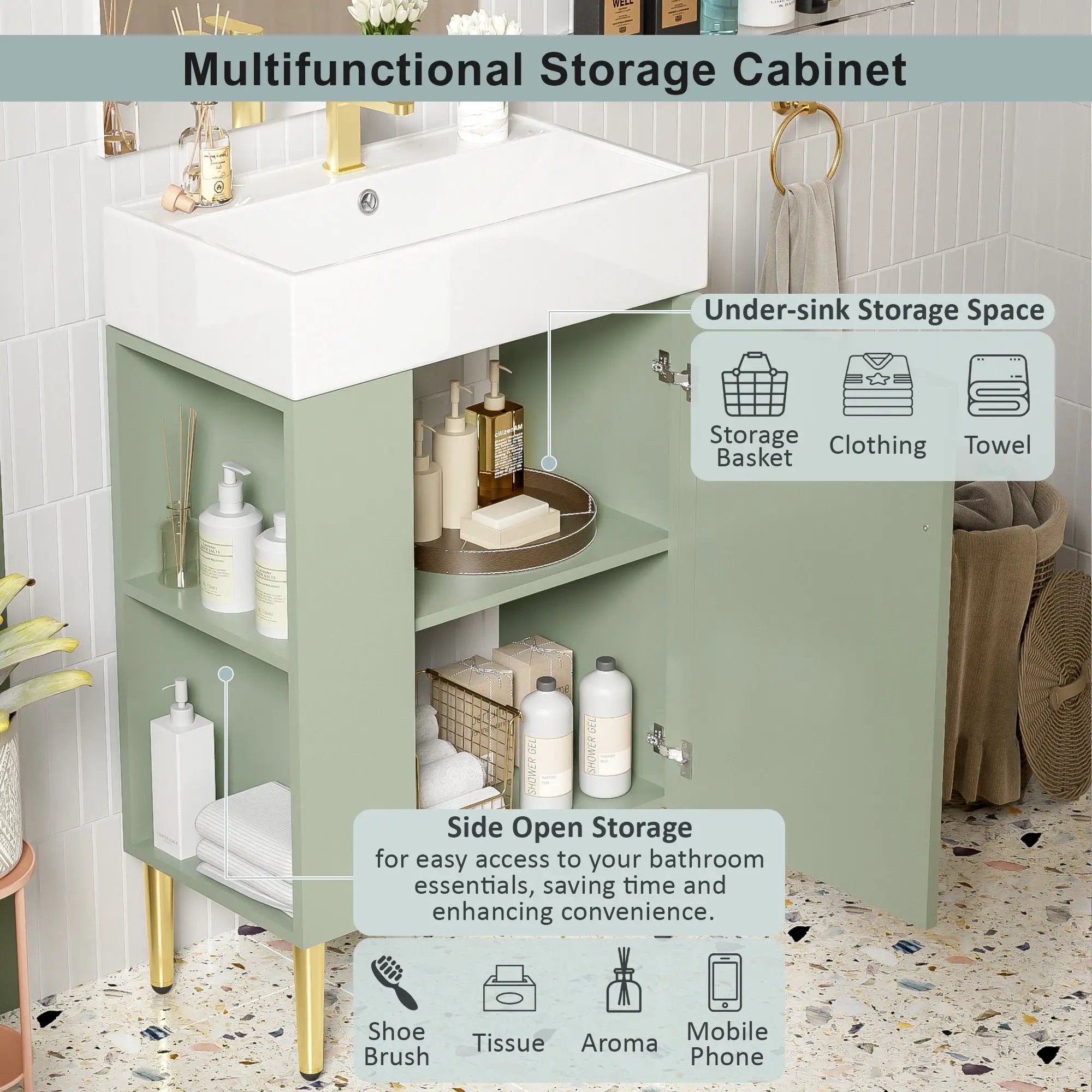 Bathroom Vanity, Combo Cabinet, Bathroom Storage Cabinet, Single Ceramic Sink by HouseOfZazla